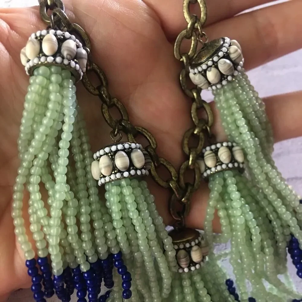 Vintage BaubleBar Tassel Seed Bead Statement Necklace